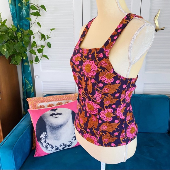 Anthropologie | Porridge Seamed Cross Back Tank Top Pink Navy Bohemian New Small - Picture 9 of 14
